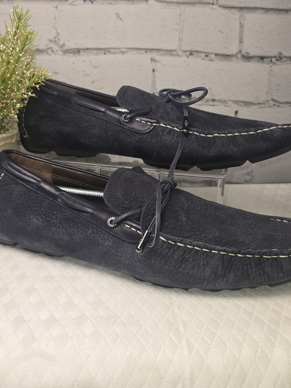 UGG BEL-AIR Men's Navy Suede Slip-On Driving Loafers with Moc Toe Stitch SIZE 15